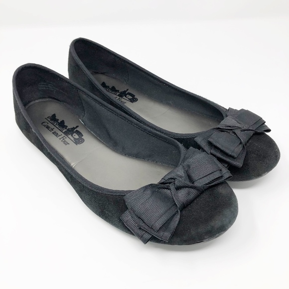 Coach and Four Black Suede Flats with Bows - Picture 2 of 5